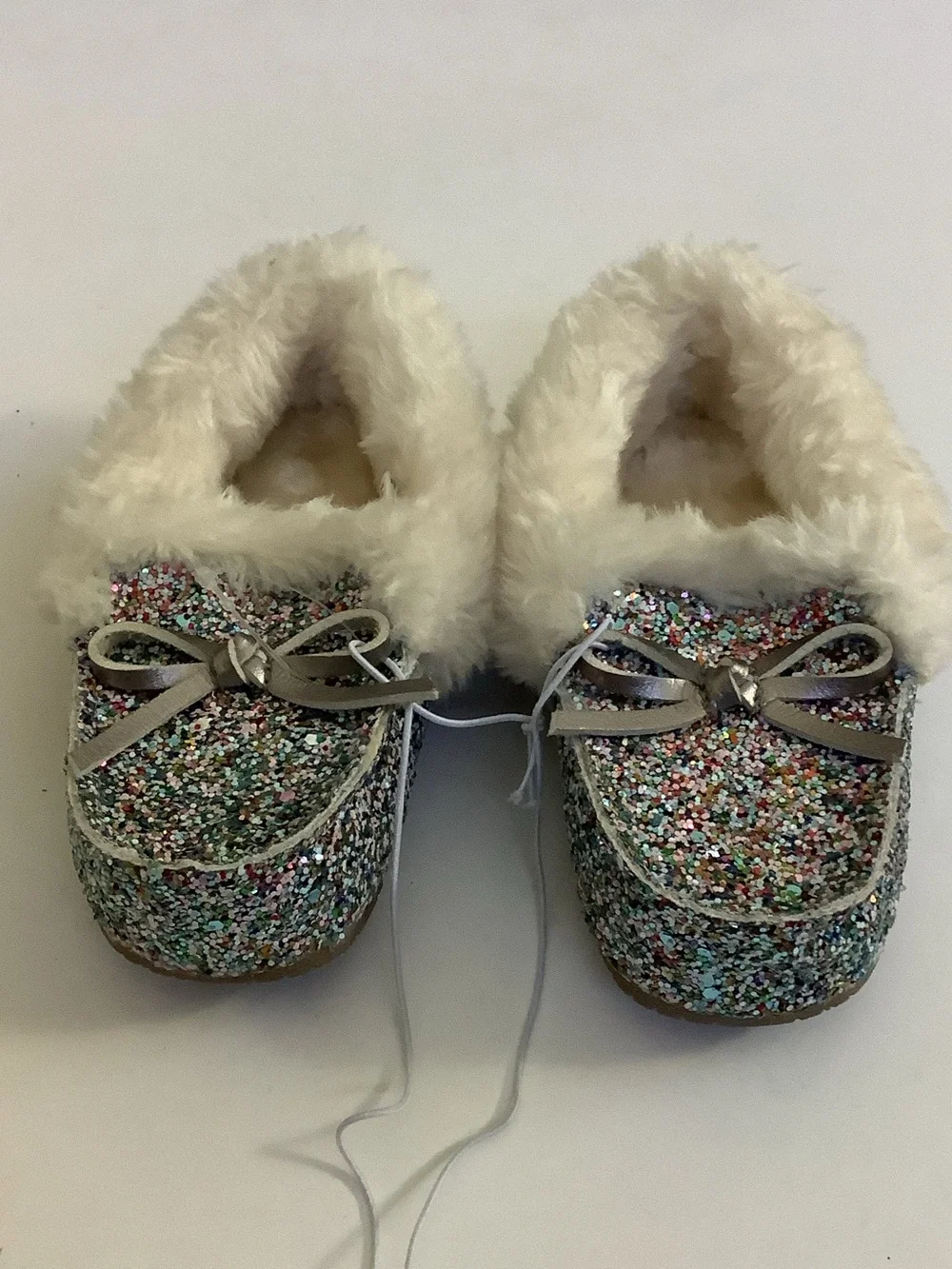 Multicolor Glitter Faux-Fur Lined Slip-On Slippers Whimsical Sparkle Princess